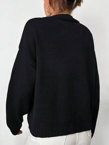 EURMUSE Women's Solid Color Minimalist Turtleneck Long Sleeve Sweater - Hitam - View 2