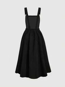 SHEIN CURVE+ Plus Size Women Solid Color Pleated Casual Loose Strap Dress/Autumn /Winter