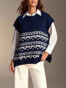 Chiquease 女式无袖圆领休闲毛衣背心，适合节日派对