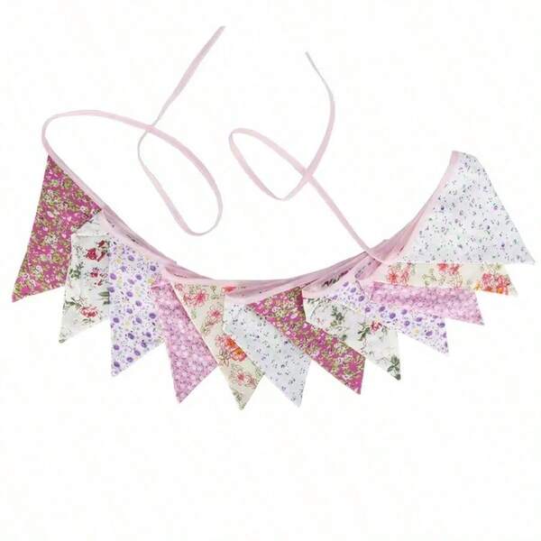 1 pieza Banderín triangular floral vintage multicolor, de 3,2 m de largo, banderín de tela reutilizable para decoración de fiestas de cumpleaños, suministros de fiesta, decoración de habitaciones y paredes, bodas, decoración navideña, escenas al aire libre del hogar