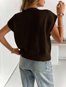 Siren Gaze 女式时尚休闲短袖针织上衣 - 棕色 - 查看 2