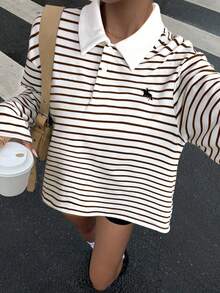 Muchica Striped Long Sleeve Casual T-Shirt For Women, Autumn Long Sleeve Summer Top - Brown - View 5