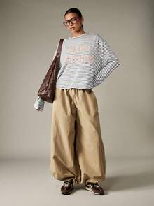 MISSGUIDED Oversized Long Sleeve Striped Top With Graphic Print For Casual Everyday Wear - Grey - View 3