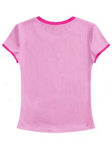 Y2Kool Vecteezy Áo thun crop top phong cách đường phố thường ngày, họa tiết hoạt hình cô gái Y2K phối màu tương phản, phù hợp cho các bữa tiệc mùa thu/đông, kỳ nghỉ và mặc hàng ngày. - Hồng - Xem 3