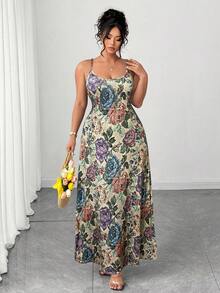 Elenzga Plus Size Women Elegant Fashion Personalized Versatile Casual Commute Long Printed Knit Dress - Multicolor - View 5