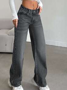 SHEIN Tall LOW RISE STRAIGHT CYT WOMEN BLUE JEAN - Light Grey - View 4