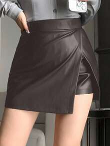 DAZY 女士PU皮高开衩半身裙，适合秋、春、夏穿着，Y2K风格