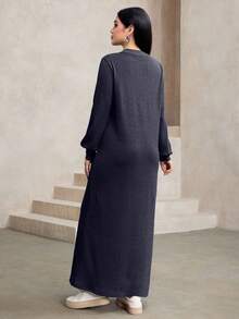 Graceveil 女式休闲宽松纹理面料圆领长款连帽运动衫，海军蓝，秋冬 - 深灰色 - 查看 2