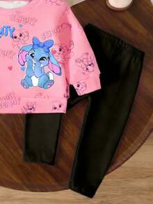 2 件套可爱甜美女婴休闲兔子和心形图案针织柔软圆领长袖运动衫和紧身裤套装，适合秋冬季，舒适、时尚的休闲装，非常适合万圣节、返校、户外、摄影、居家、校园、节日、礼物 - 彩色 - 查看 7