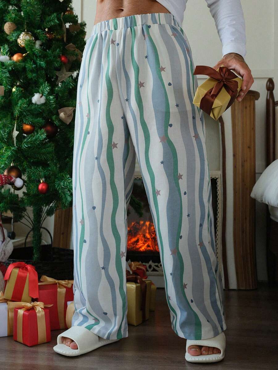 DAZY Men's Autumn Striped & Star Pattern Elastic Waist Lounge Pants,New Year,Christmas - Multicolor - View 1