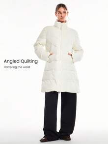 GLOWMODE Chic In Warmth Snow Drift 啞光柔軟保暖隔熱羽絨外套，拉鍊與按扣開合，附口袋、可拆卸連帽，臀部至膝中長度，戶外穿著 - 奶油白 - 查看 6
