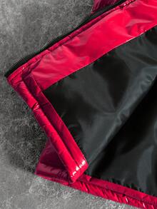 Manfinity EMRG 男士簡約純色拉鍊連帽加厚棉服背心，秋冬保暖羽絨背心 紅色 - 紅色 - 查看 6