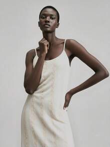 Maija Vestido elegante de mujer con tirantes finos, sin mangas y de color contrastante - Blanco - Ver 3