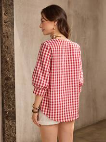 Wildy BOHO Romantic Vacation Street Fashion Bohemian Romantic Christmas Party American Red Plaid All Season New Shirt - Red - View 4