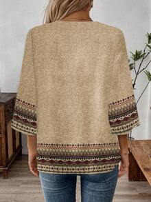 EMERY ROSE Áo sơ mi công sở cổ chữ V in hoa cổ điển dành cho nữ, tay 3/4, mùa xuân/thu - Nhiều màu - Xem 2