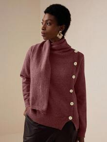 Vesra 女式休闲纯色缎带饰边长袖开衫 - 酒紅色 - 查看 5