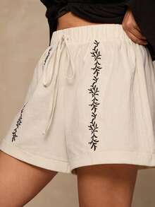 Freevana Quần short cạp chun thêu họa tiết cho kỳ nghỉ hè cỡ lớn - Màu be - Xem 6
