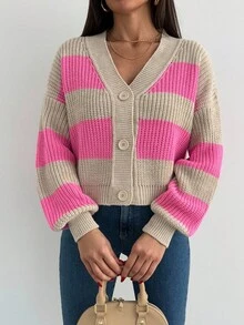 EURMUSE Women's Casual Minimalist Cardigan, For Daily Wear - Pink - View 5