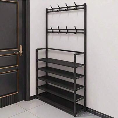 1 Giá treo áo khoác lối vào, Giá để giày lối vào rộng 23,62", Móc treo quần áo đứng độc lập có kệ lưu trữ 4/5 tầng và 8 móc đôi, Bộ sắp xếp cho phòng khách, phòng tắm, hành lang (Yêu cầu tự lắp ráp)