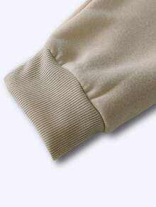 Manfinity Homme 男士字母印花圆领休闲百搭保暖长袖套头卫衣 - 卡其色 - 查看 5