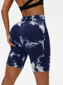 Seamluxe SHEIN Sport 高腰无缝扎染夏季时尚运动短裤 - 藏蓝色 - 查看 2