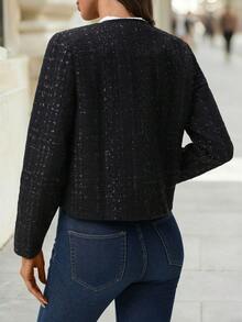 SHEIN Clasi Double Breasted Open Front Jacket In Fall/Winter - Black - View 2