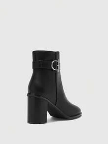 CUCCOO BIZCHIC Bottes mi-mollet à talon épais noir de base pour femmes - Noir - Voir 8