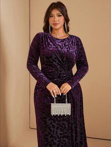 Comfylo Váy bó sát eo xoắn nhung cỡ lớn - Màu tím - Xem 3