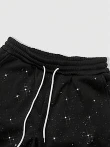 Men's Shiny Drawstring Waist Pockets Wide Leg Loose Sweatpants - Black - View 3