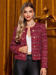 Amorya Giacca scozzese doppiopetto da donna, alla moda e versatile per l'autunno/inverno