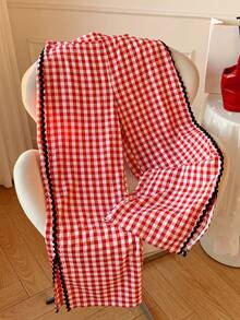 Comfortcana Women's Patchwork Wavy Ribbon Plaid Wide Leg Loose Casual Pants, Christmas