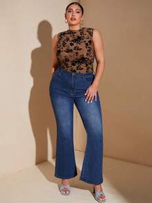 SHEIN BAE 大码女式优雅波尔卡圆点透视紧身衣/夏季上衣/节日服装/大码T恤/大码上衣/夏季上衣/黑色上衣/度假/女士度假服装 - 棕色 - 查看 3