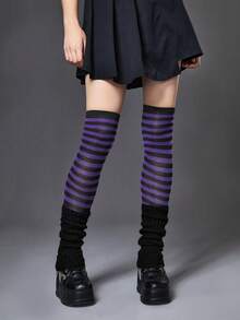 ROMWE J-Fashion 1 par de calcetines sobre la rodilla a rayas y 1 par de calentadores de piernas - Multicolor - Ver 1