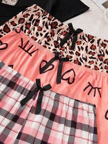 SHEIN 3件套卡通印花大码短袖短裤睡衣套装可爱睡衣女士睡衣豹纹睡衣 - 彩色 - 查看 7