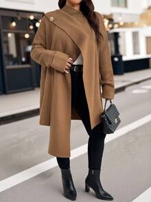 EMERY ROSE Plus Size Women Solid Color Cardigan Sweater, Vintage Design Cowl Neck Plus Size Wrap Sweater Jacket, Casual Loose Knit Sweater Coat, Pilling Resistant Knitwear Suitable For Halloween, Christmas, Back To School, Work/Office, Business Casual, Asymmetrical Design Jacket