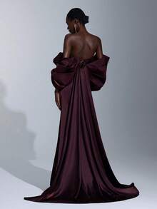 Elitara Thanh lịch, Lãng mạn, Gợi cảm, Tối giản, Nâu cà phê, Chất liệu da, Vải satin chắp vá, Trang trí xương cá, Tay áo rộng có thể tháo rời, Viền đuôi cá, Dài thướt tha, Hở lưng, Thời trang, Người có ảnh hưởng, Ngày lễ, Khu nghỉ dưỡng, Tiệc sinh nhật, Đám cưới, Đầm dạ hội trang trọng - Màu Đỏ Sâu - Xem 2