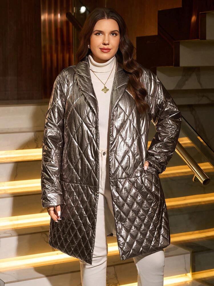 Plus Size Women's Quilted Padded Coat, Warm & Fashionable For Winter