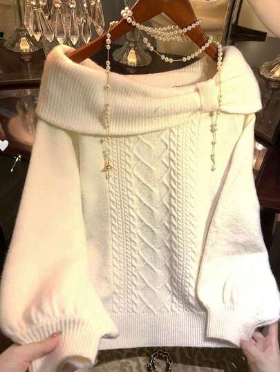 GlowEve CURVE 女士优雅宽松露肩加大码毛衣，适合秋冬季外出和婚礼宾客