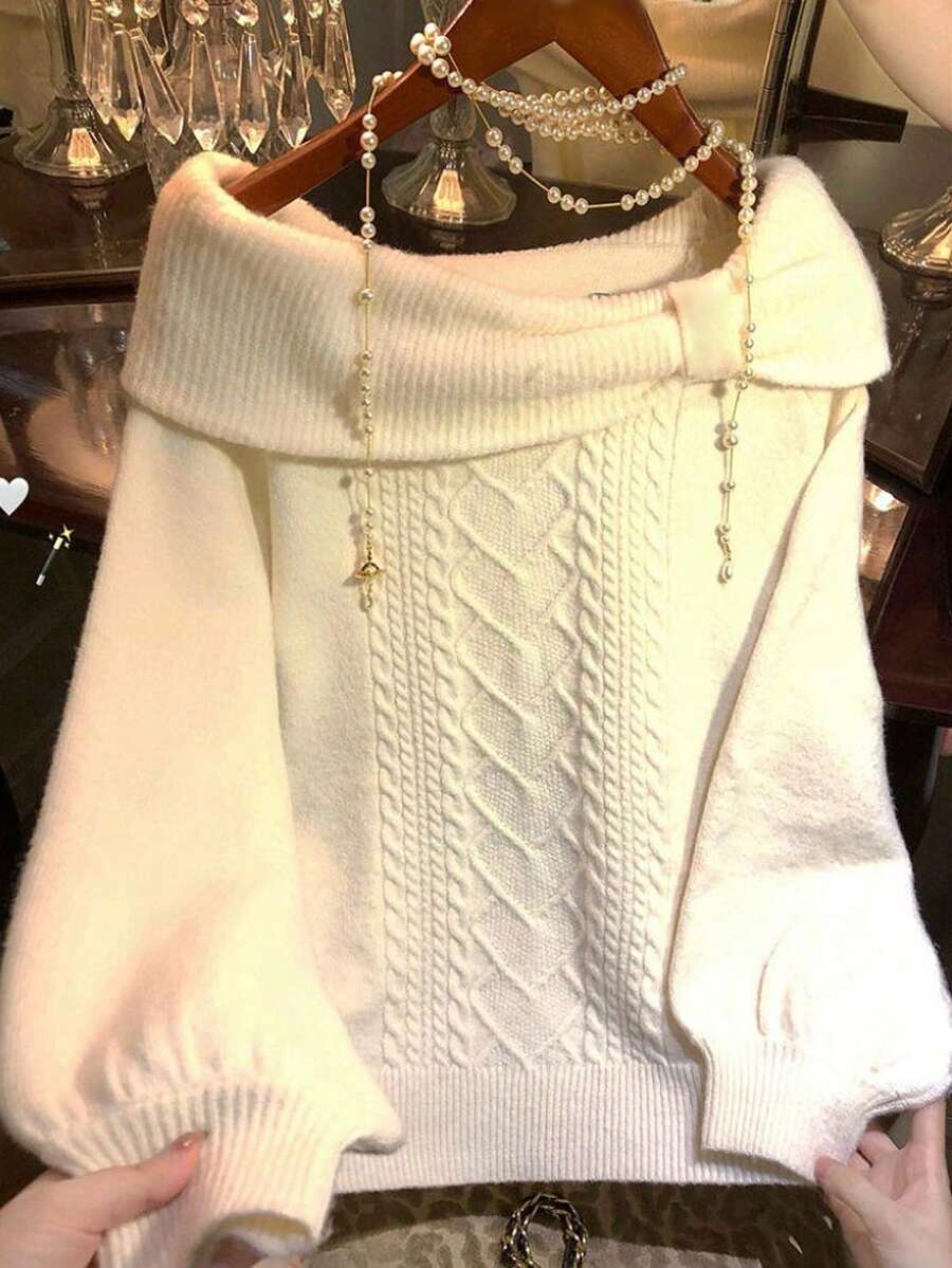 GlowEve CURVE 女士优雅宽松露肩加大码毛衣，适合秋冬季外出和婚礼宾客