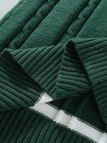 Manfinity Hypemode 男士休闲粗针织V领毛衣背心，秋季 - 墨綠色 - 查看 6