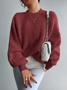 RueChic Solid Batwing Sleeve Sweater - Burgundy - View 3