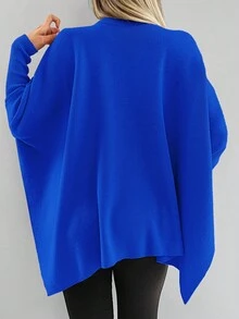 EURMUSE Mock Neck Batwing Sleeve Asymmetrical Hem Sweater - Blue - View 2
