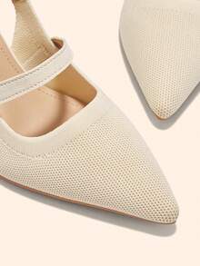 CUCCOO BASICS 女士时尚面料后带粗跟尖头 PU 皮革通勤露跟鞋，适合约会、聚会和度假 - 米色 - 查看 5