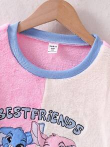 2pcs Girls Cute Rabbit Pattern Comfortable Long Sleeve Top And Pants Pajama Set, Plush, Autumn/Winter - Blue - View 5