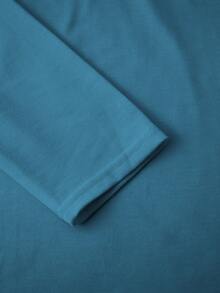 Manfinity Homme Men's Casual Letter Graphic Round Neck Long Sleeve T-Shirt, Autumn Casual Wear Men Men Full Sleeve Tshirt Teal Shirt Graphic Turquoise Clothes Men Collard Long Sleeve Men S - Blue - View 3