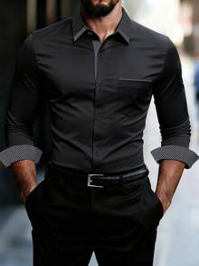 Manfinity Mode 男士拼布格子单排扣休闲长袖衬衫，秋季