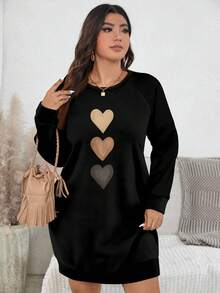 EMERY ROSE Gaun Sweatshirt Lengan Panjang Leher Bulat Motif Hati Kasual Smart Musim Gugur Hitam Ukuran Plus, Sweatshirt Panjang Liburan Thanksgiving Minimalis Vintage, Musim Semi - MultiWarna - View 4