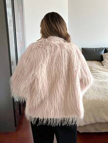 Siren Gaze 女式长袖前开式时尚蓬松仿皮草大衣秋冬女装 - 杏色 - 查看 9