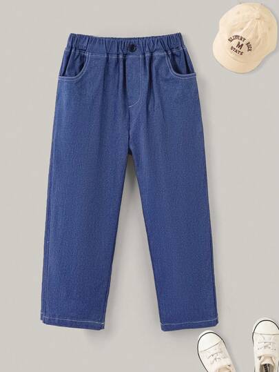 Joliand Joliand 1pc Young Boys Young Girls Elegant School Style Casual Urban Versatile Blue Long Pants, Suitable For Outings, Gatherings, Back To School, Autumn/Winter Back To School  School  Clothes School Supplies Pet And Family Clothing Backtoschool ColorfulJoy