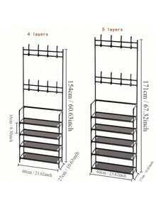 1pc Entry Coat Rack, 23.62" Wide Entryway Shoe Rack, Free Standing Clothes Hanger With 4/5 Tier Storage Shelves And 8 Double Hooks, Organizer For Living Room, Bathroom, Hallway (Self-Assembly Required)